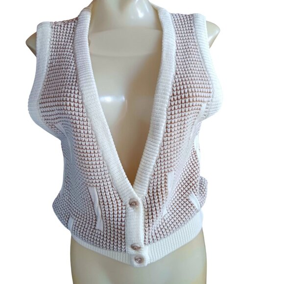 Vintage Womens Small Knit Cardigan Sleeveless Textured Vest 1990's BLake Mom - Picture 1 of 5